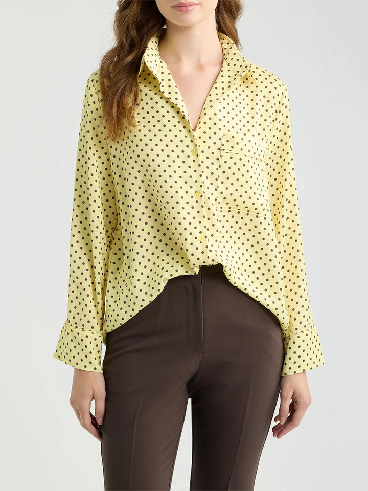 Survivor Polka Dot Print Button-Up Shirt in Chocolate Dots
