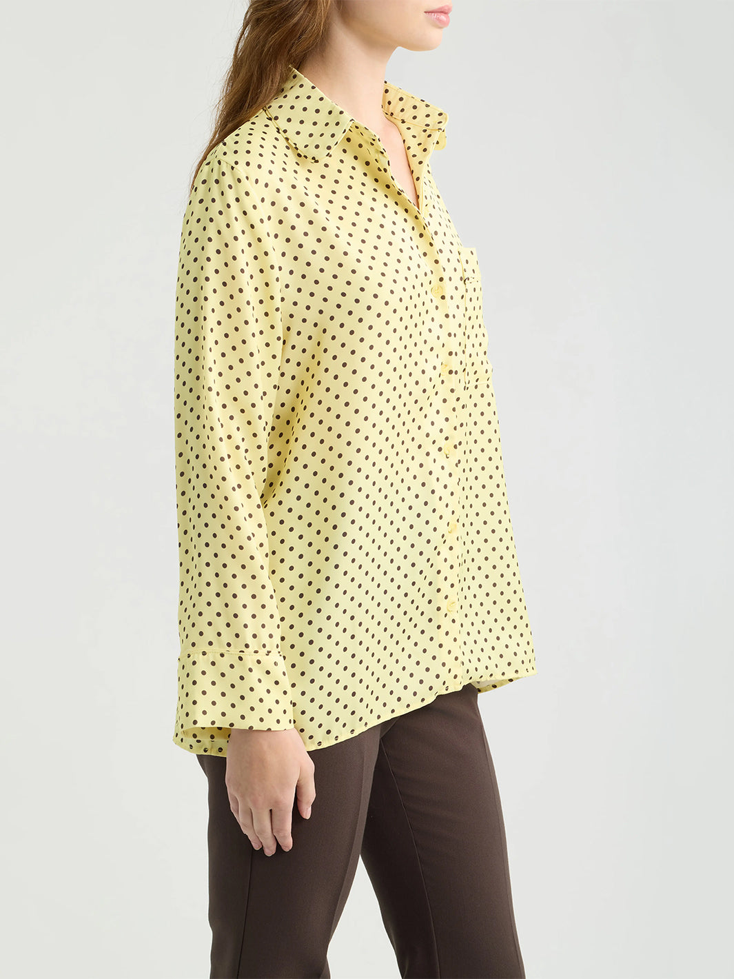 Survivor Polka Dot Print Button-Up Shirt in Chocolate Dots