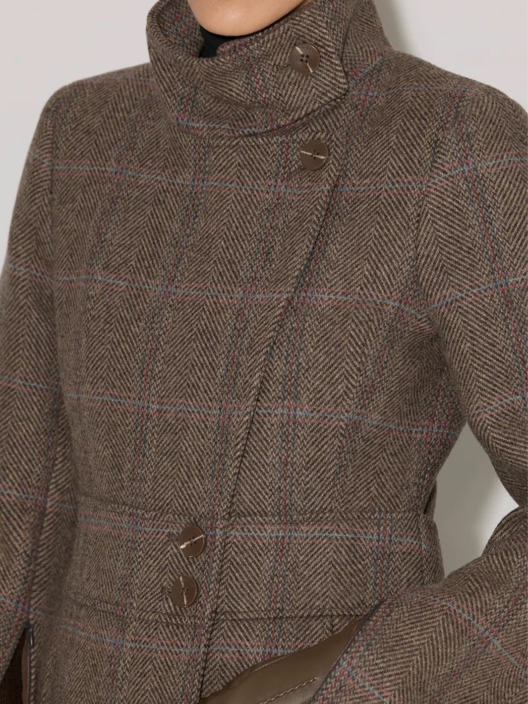SUZAN-HC Maxi Coat Herringbone Plaid Wool in Espresso