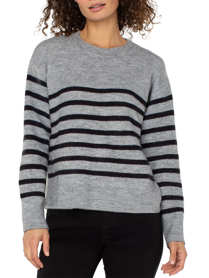 Crew Neck Drop Shoulder Sweater in Grey