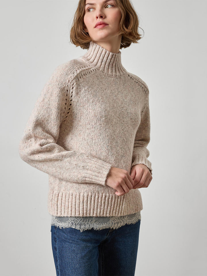 Lace Trim Pullover Sweater in Gardenia