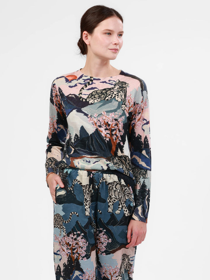 Snow Leopard Cashmere Sweater in Blue