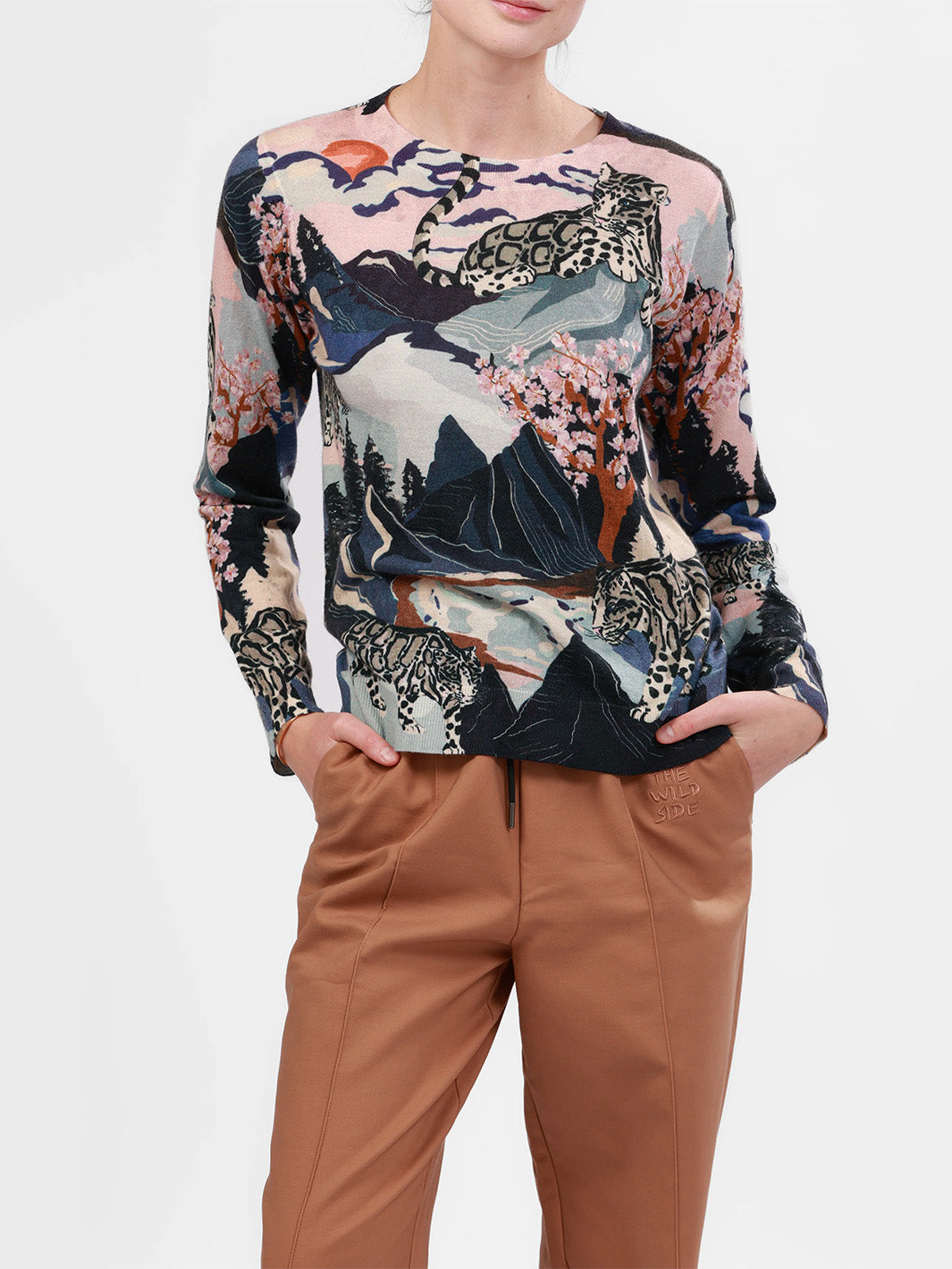 Snow Leopard Cashmere Sweater in Blue