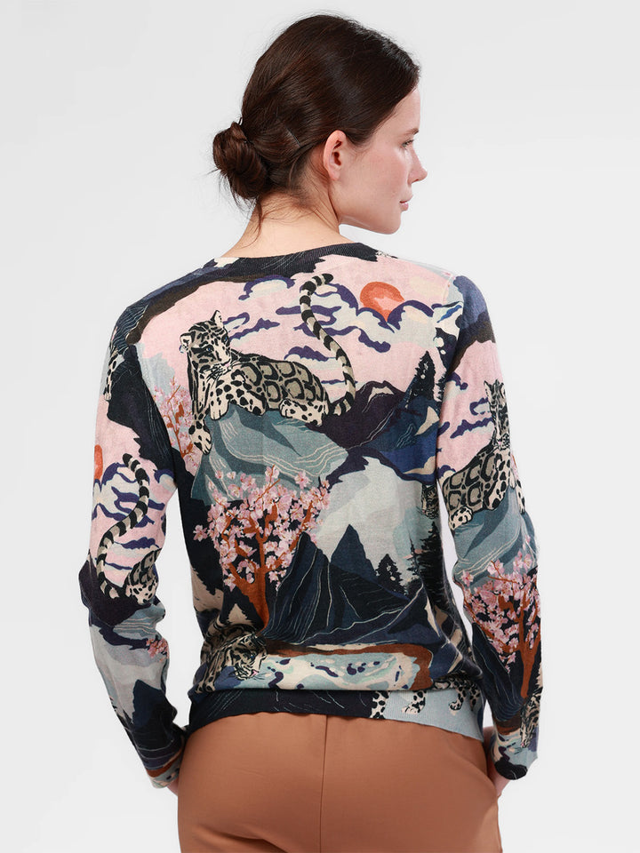 Snow Leopard Cashmere Sweater in Blue