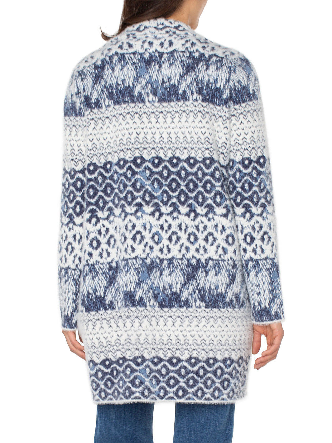 Open Front Coatigan Sweater in Navy Shibori Mixed Texture