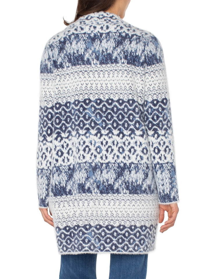 Open Front Coatigan Sweater in Navy Shibori Mixed Texture