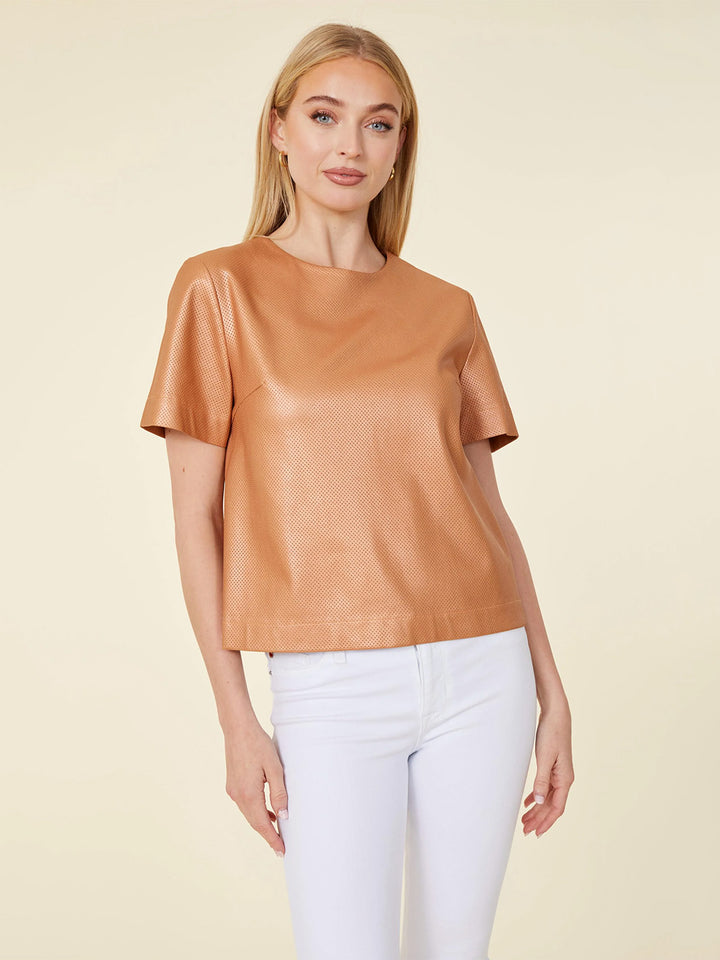 Vegan Leather Perforated T-Shirt in Bronze