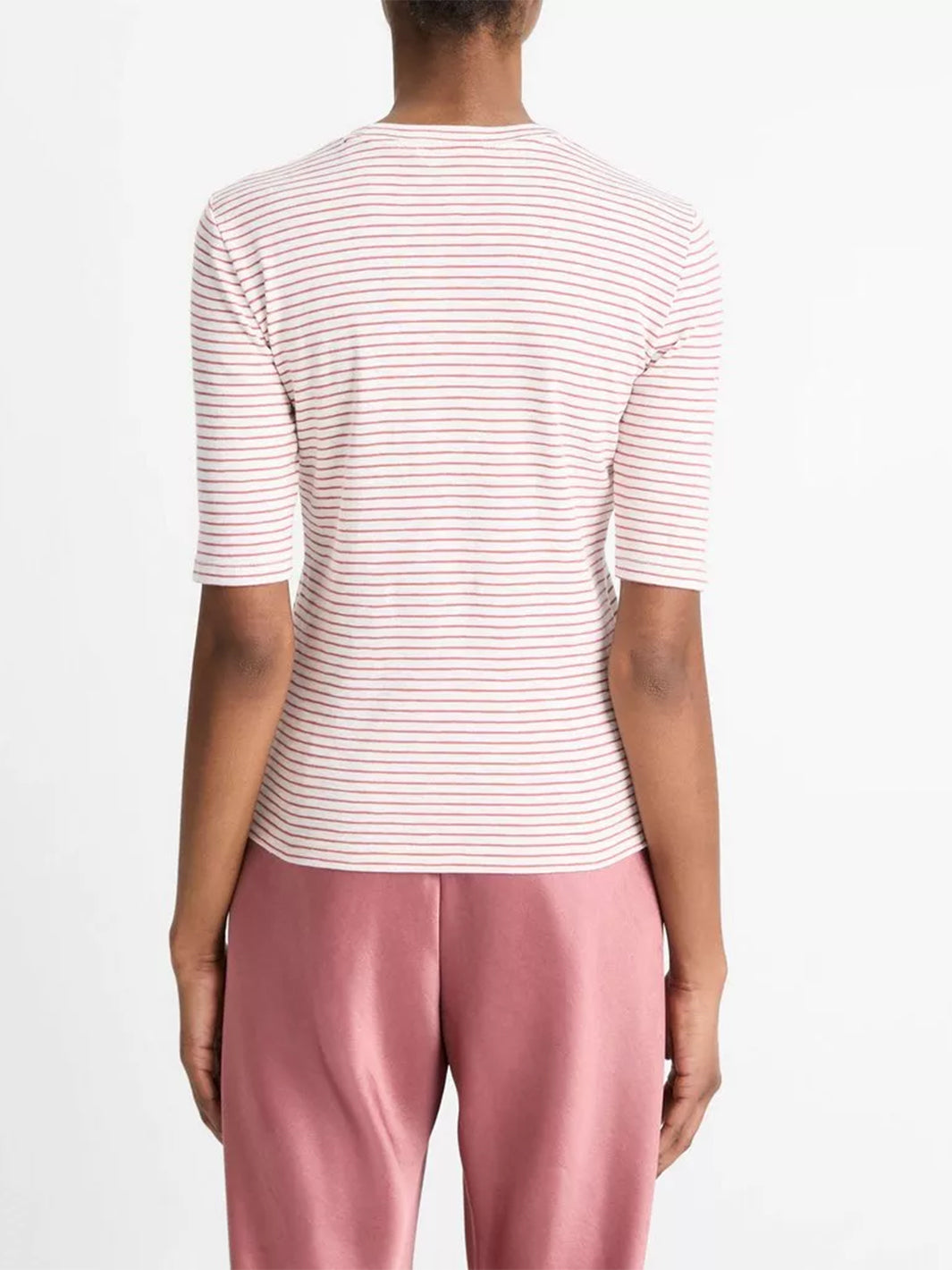 Striped Cotton-Blend Elbow Sleeve T-Shirt in Peony Wood Combo