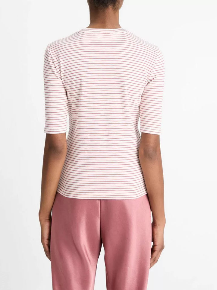 Striped Cotton-Blend Elbow Sleeve T-Shirt in Peony Wood Combo