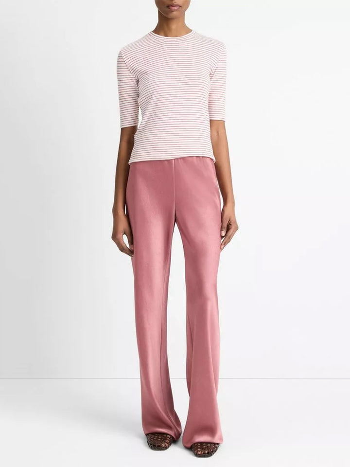 Striped Cotton-Blend Elbow Sleeve T-Shirt in Peony Wood Combo