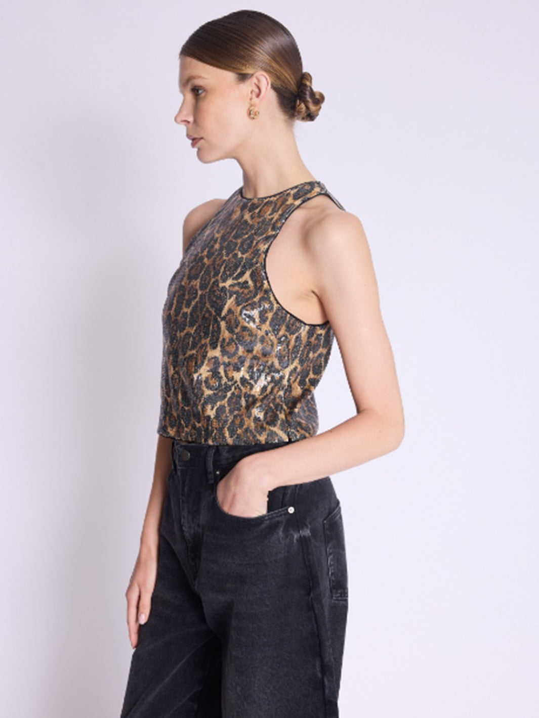 Tallyna Sequin Top in Leopard Print