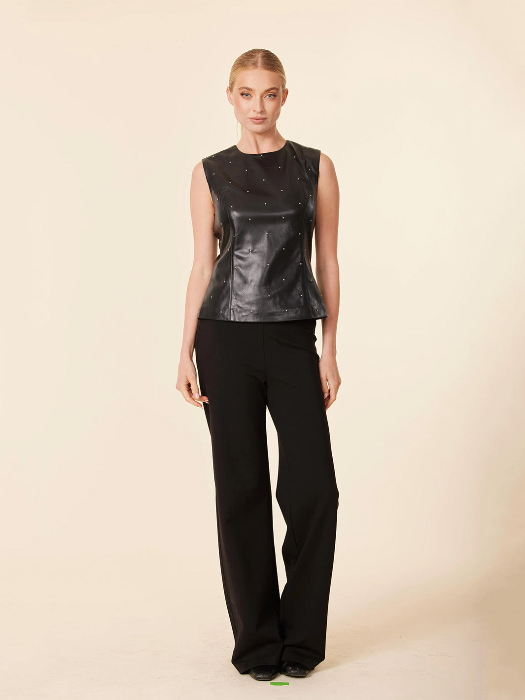 Faux Leather Studded Top in Black