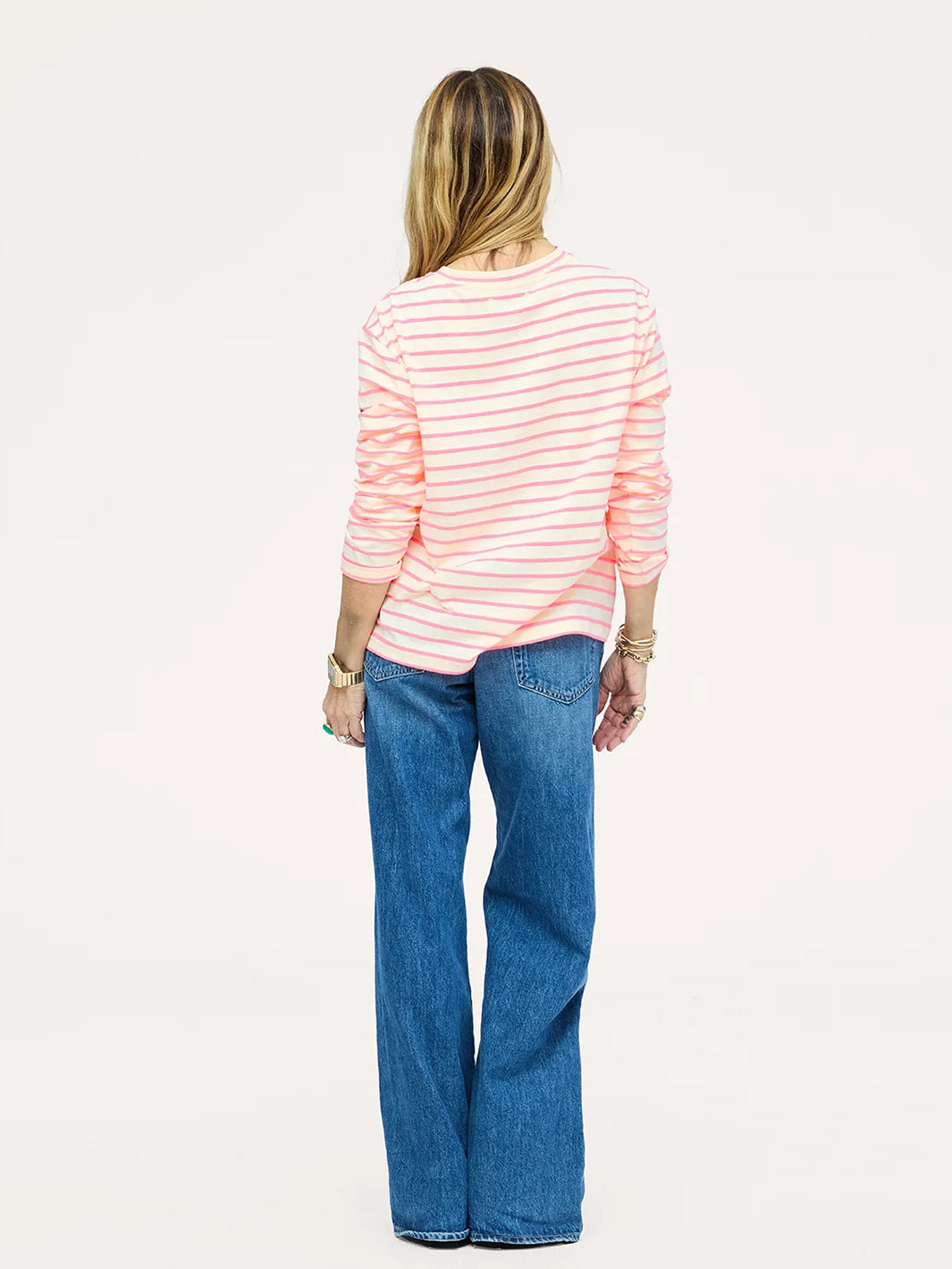 Long Sleeve Tee in Natural/Neon Pink