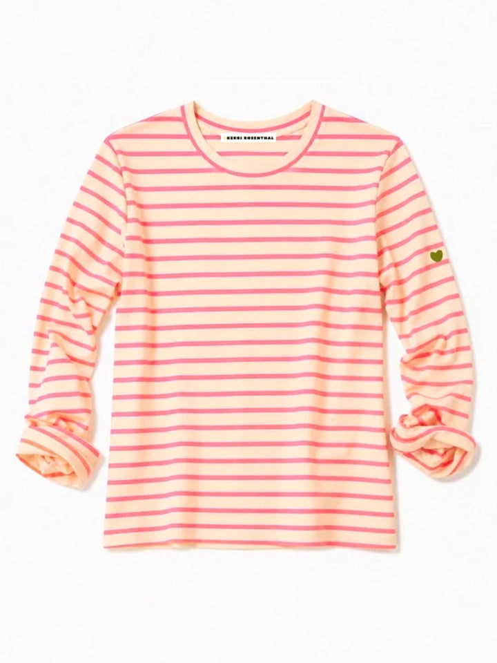 Long Sleeve Tee in Natural/Neon Pink