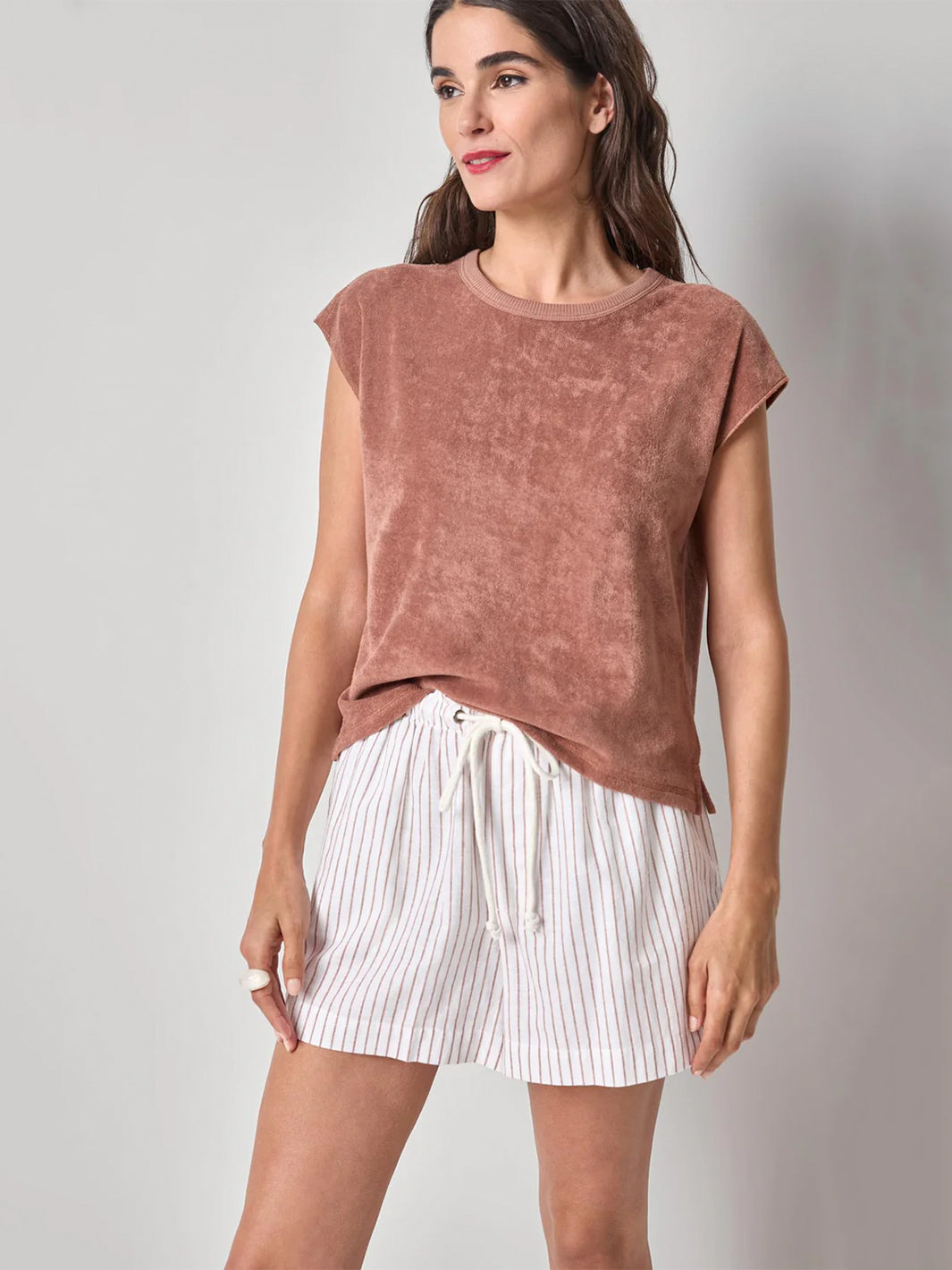 Terry Boxy Sleeveless Top in Bark