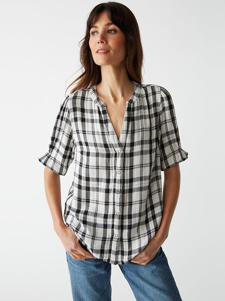 Tessa Puff Sleeve Button Down in Nocturnal Combo