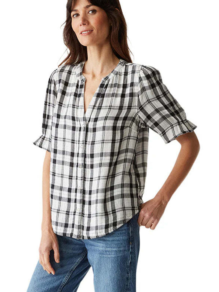 Tessa Puff Sleeve Button Down in Nocturnal Combo