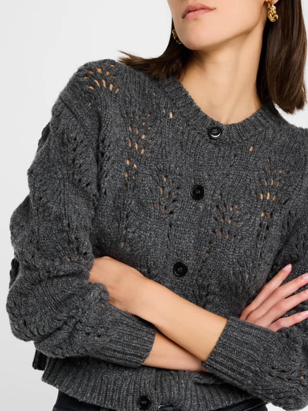 Textured Stitch Cardigan in Dark Gris Heather