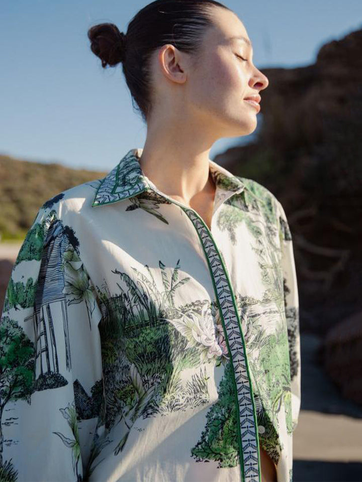 Thailand Poplin Shirt in White and Green