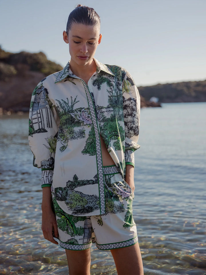 Thailand Poplin Shorts in White and Green