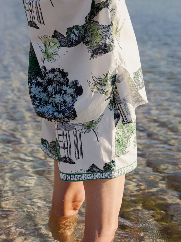 Thailand Poplin Shorts in White and Green