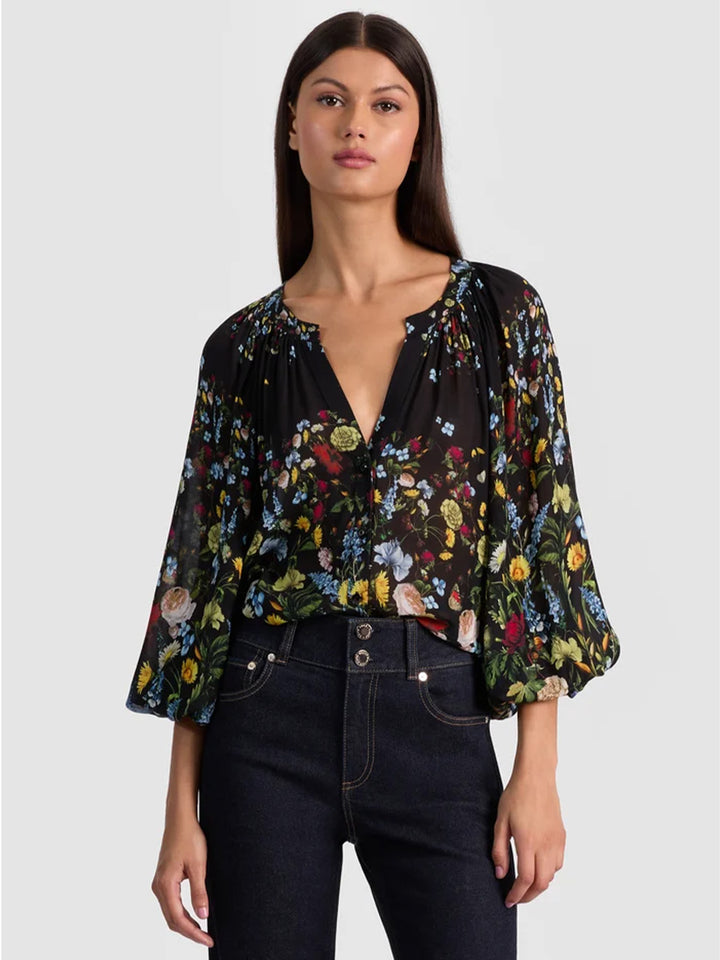 Thalia Button Down Blouse in Social Hour Black