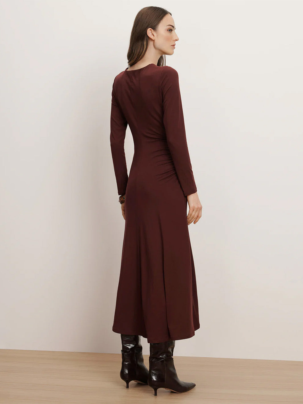 Theodora Ruched Midi Dress in Raisin
