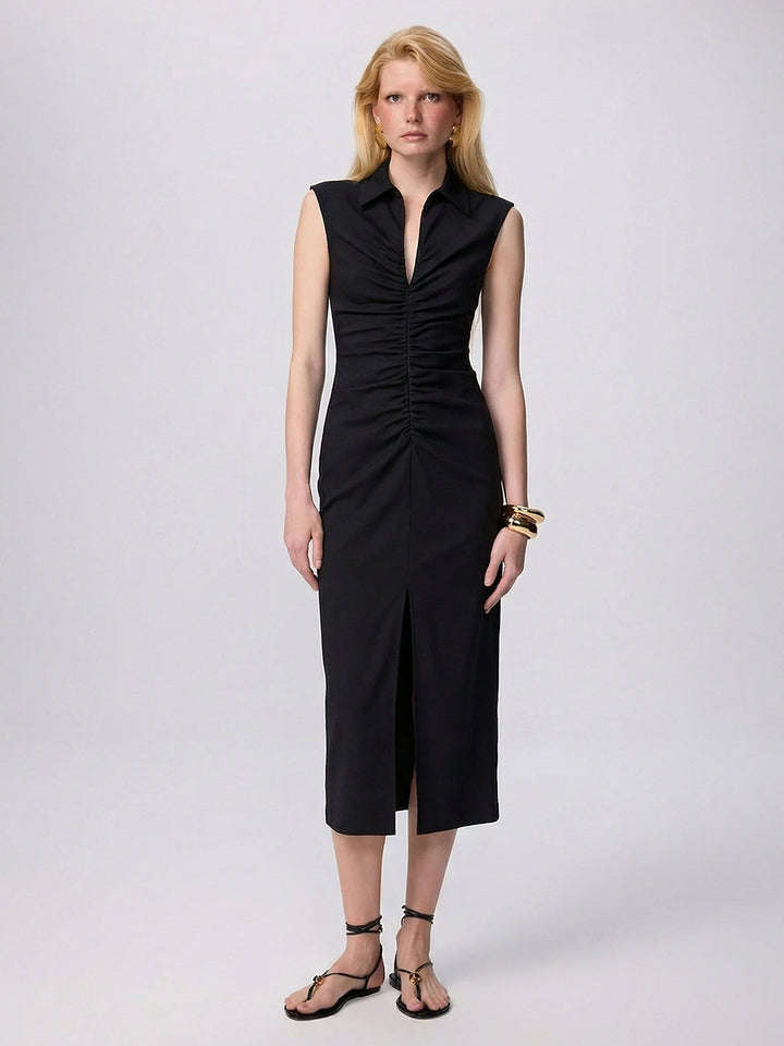 Thetis Techno Ruched Front Dress in Black