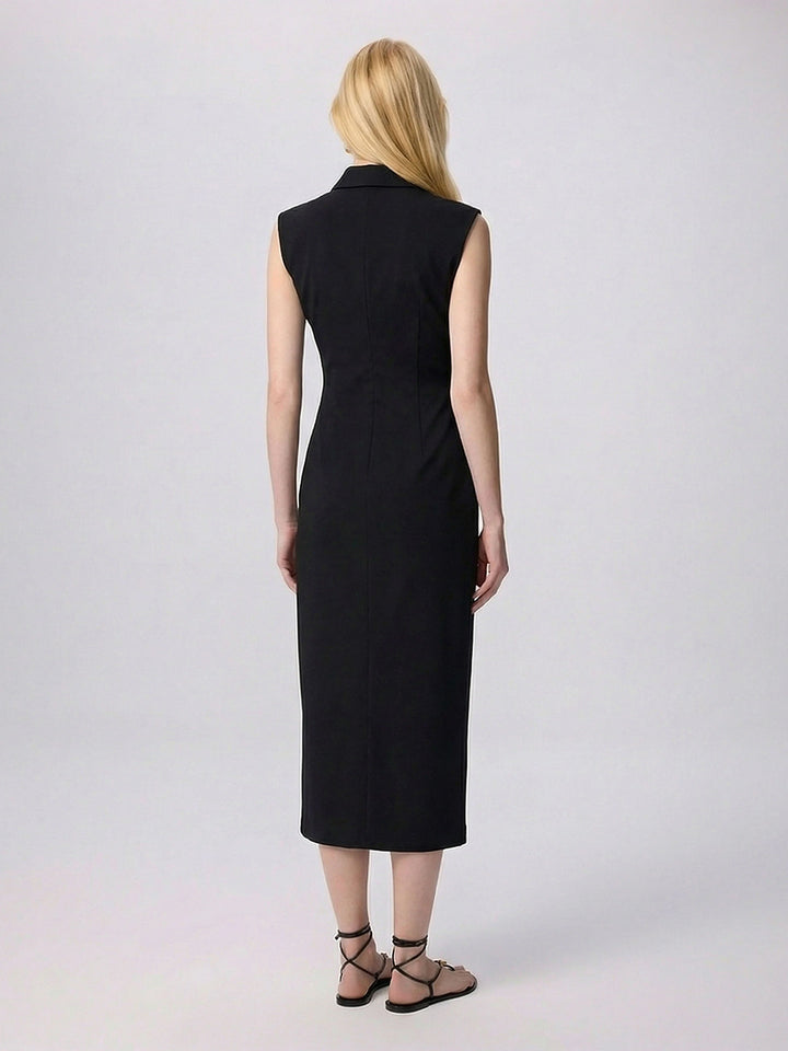 Thetis Techno Ruched Front Dress in Black