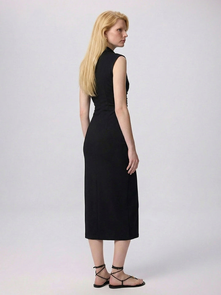 Thetis Techno Ruched Front Dress in Black