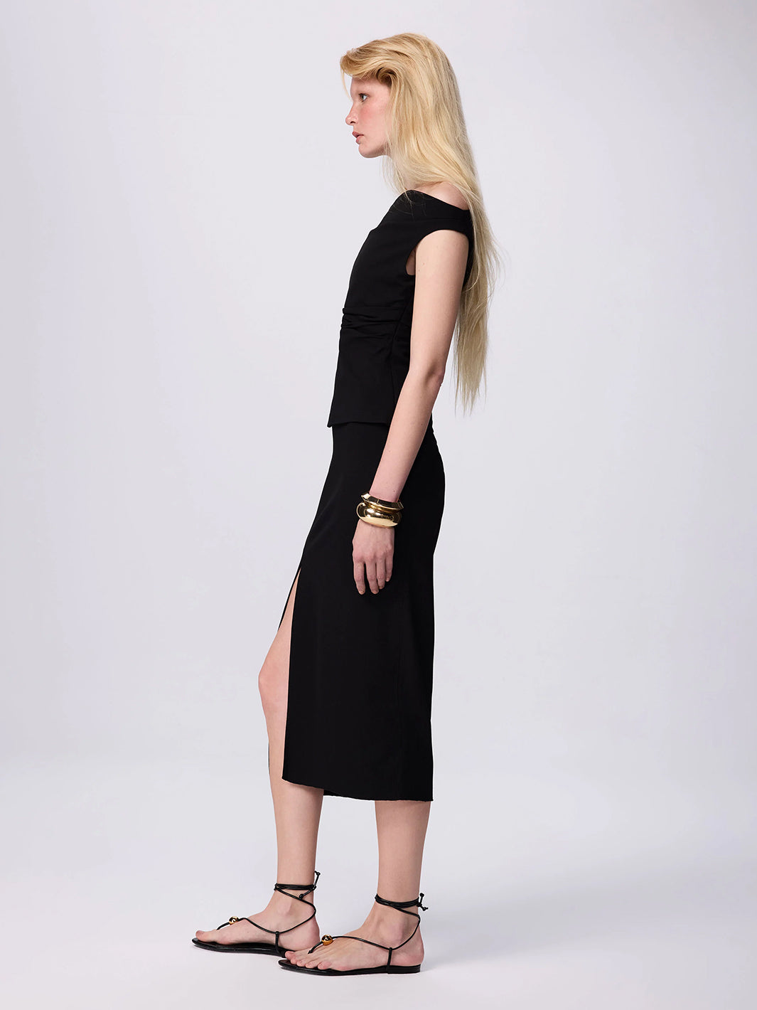 Thetis Drape Neck Top in Black