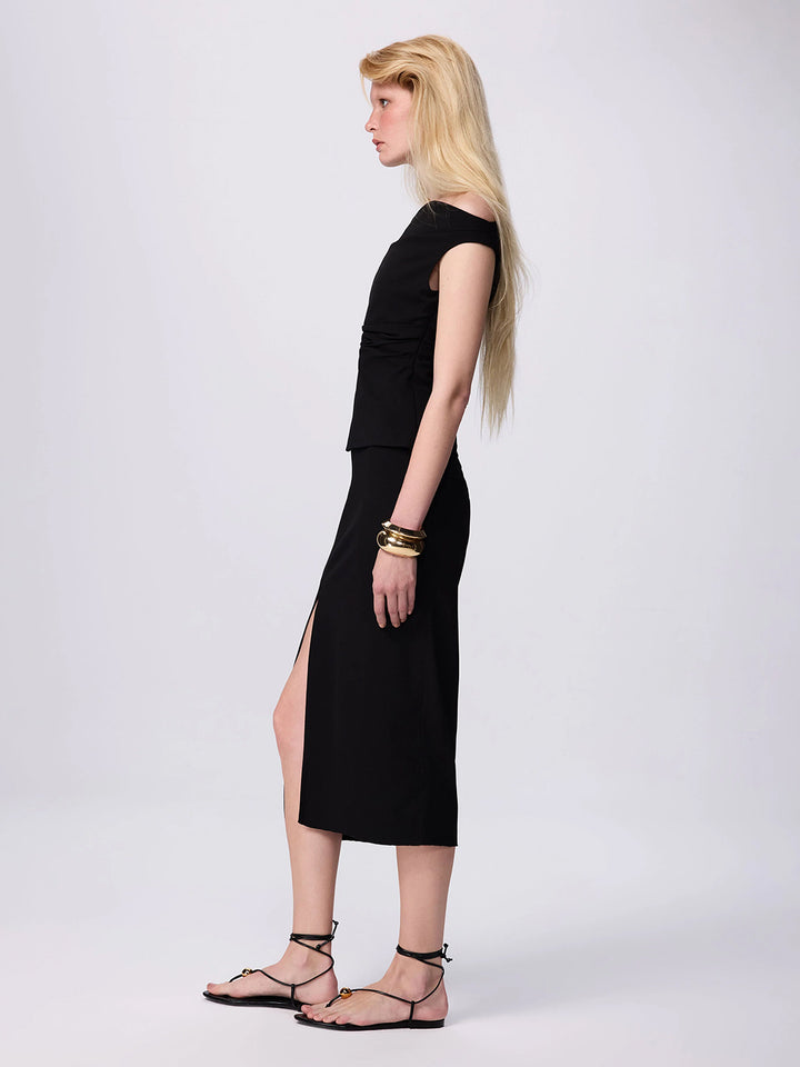 Thetis Drape Neck Top in Black