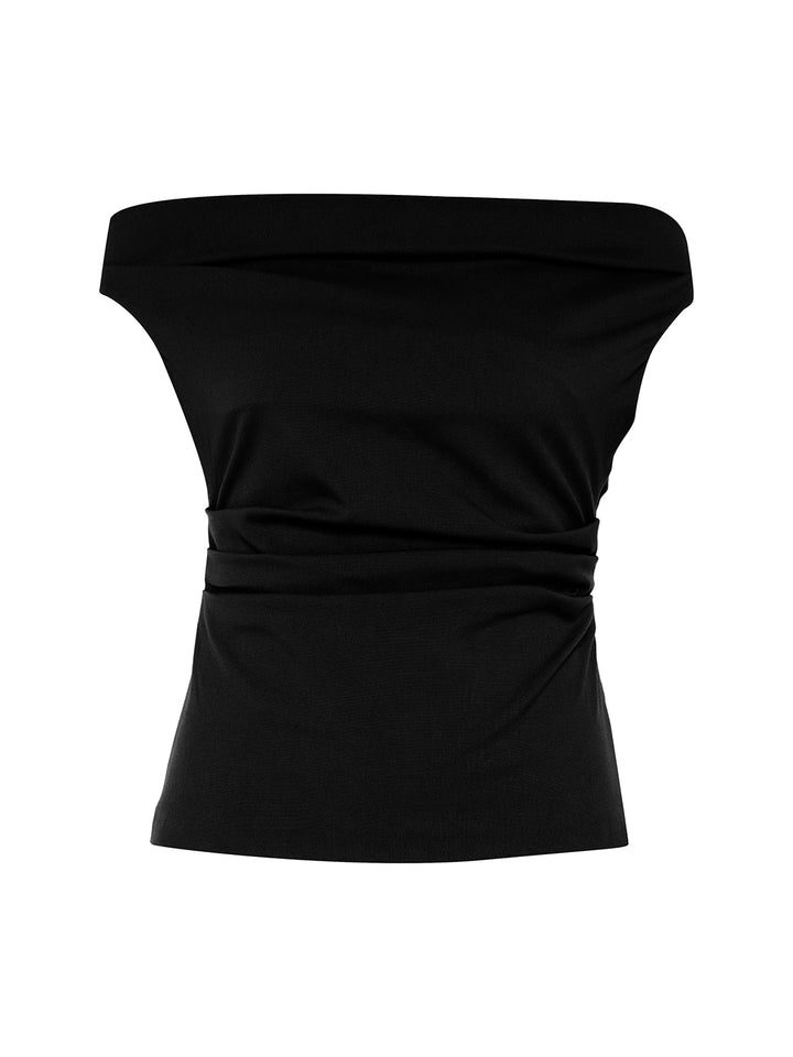 Thetis Drape Neck Top in Black