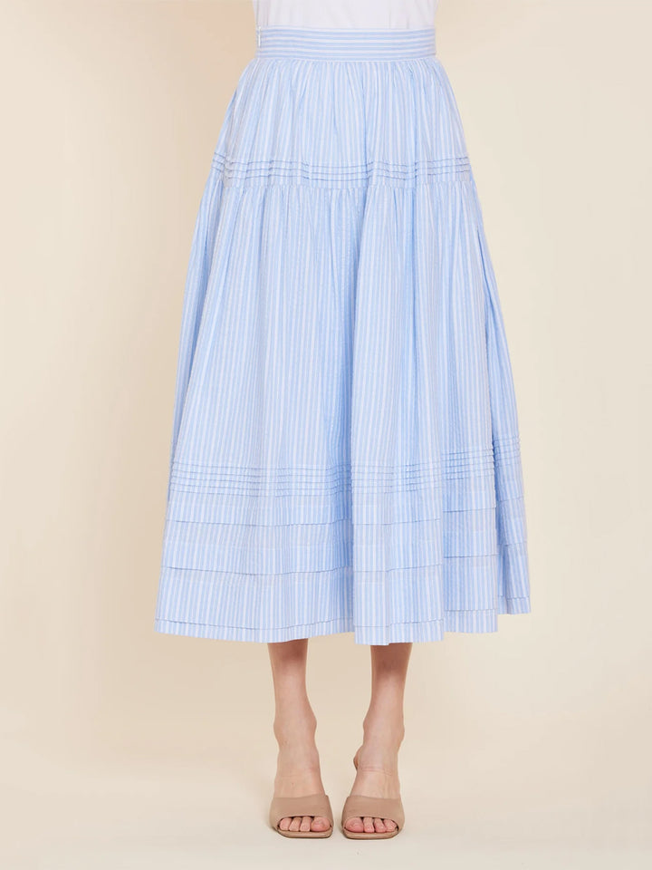 Tiered Striped Maxi Skirt in Blue White
