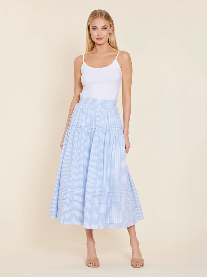 Tiered Striped Maxi Skirt in Blue White