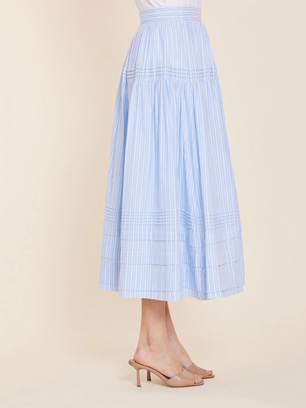 Tiered Striped Maxi Skirt in Blue White