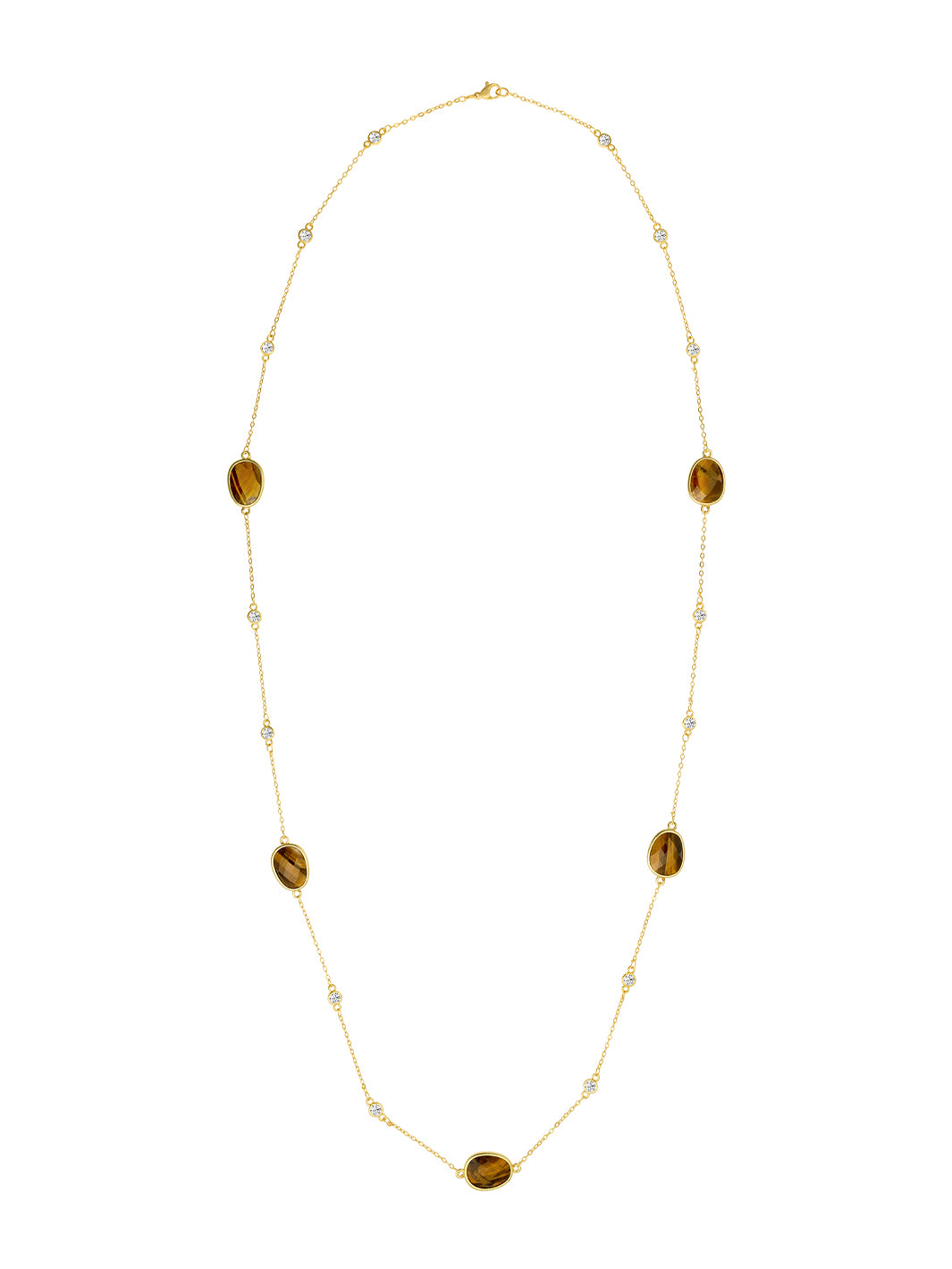 Tigers Eye with Gold Semi Precious Chain Necklace