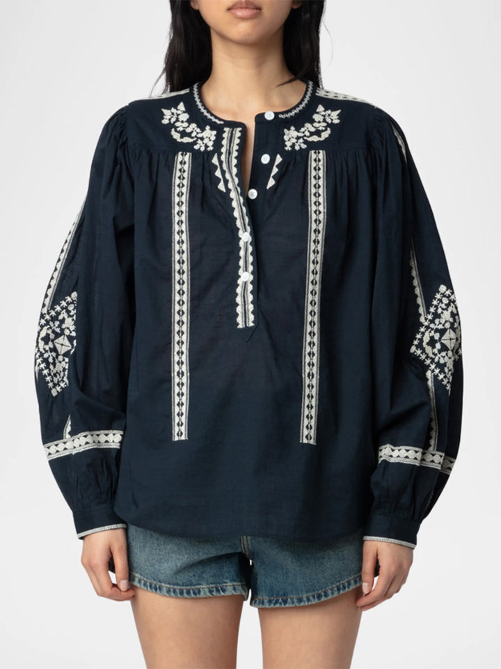 Tigy Cotton Blouse in Encre