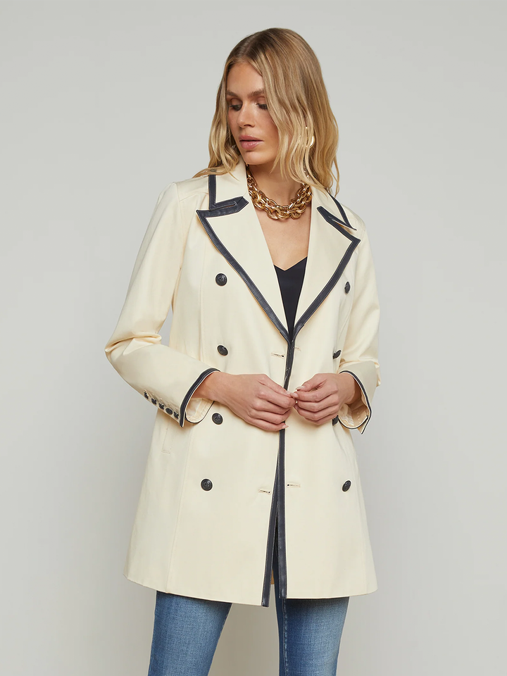 Toru Leather Trim Trench Coat in Light Pearl/Midnight