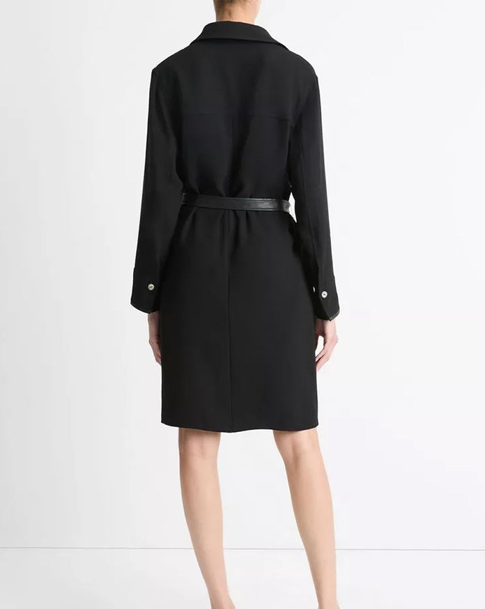 Faux Leather-Trim Shirt Dress