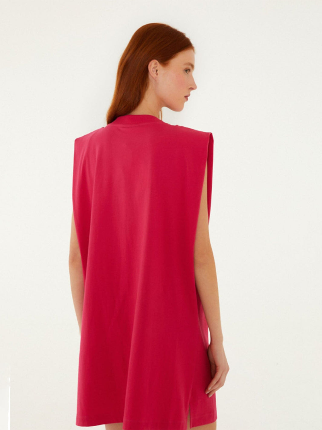 Tropical Rose Padded Shoulder Mini Dress in Pink