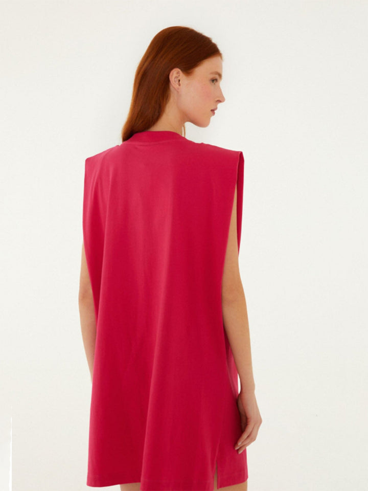 Tropical Rose Padded Shoulder Mini Dress in Pink