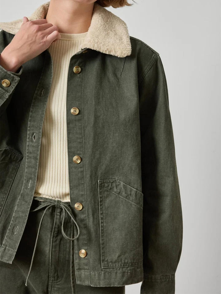Washed Twill Pleat Back Jacket in Juniper