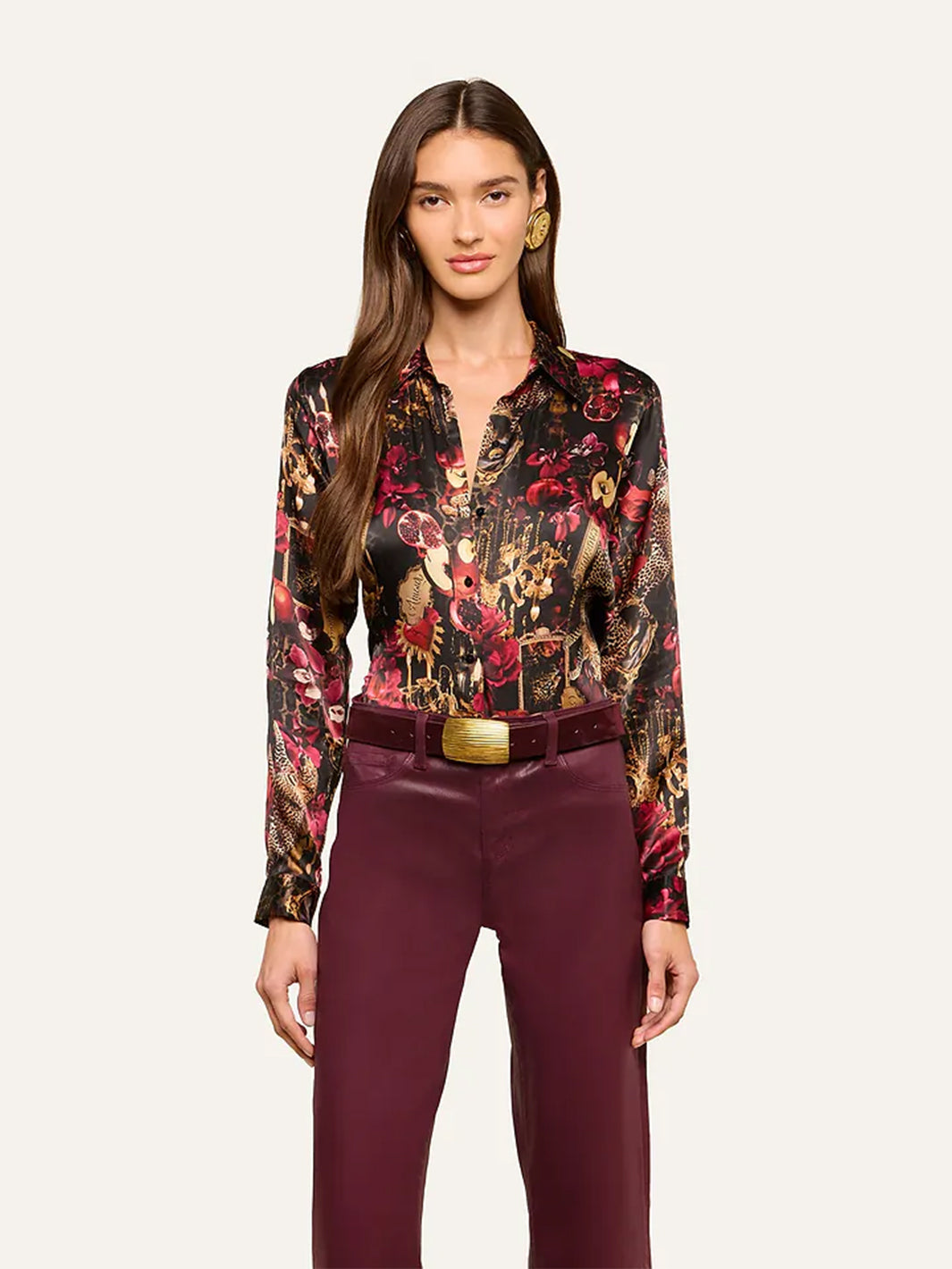 Tyler Silk Blouse in Black Multi Chand Collage