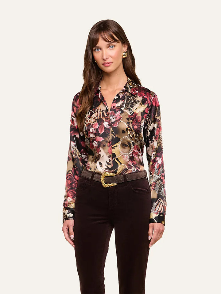 Tyler Silk Blouse in Burgundy Multi Lux Collage