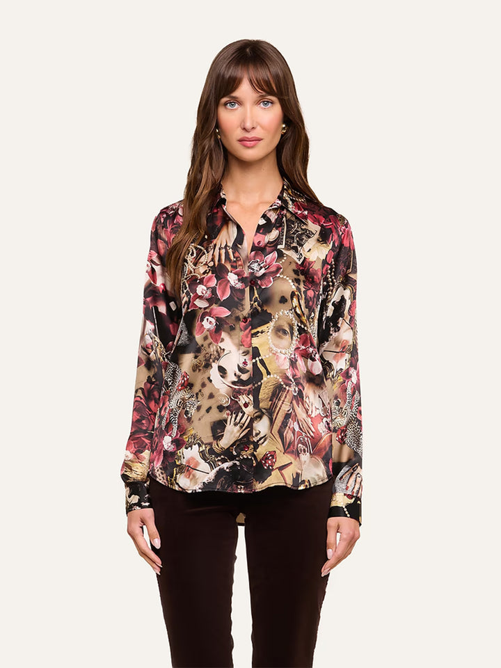 Tyler Silk Blouse in Burgundy Multi Lux Collage