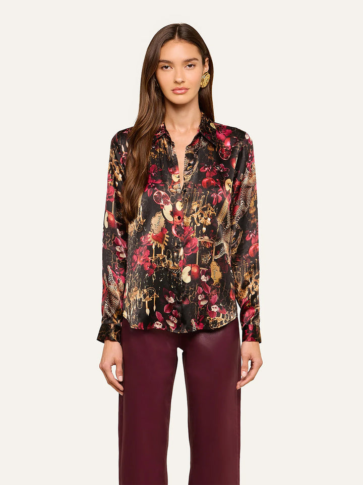 Tyler Silk Blouse in Black Multi Chand Collage