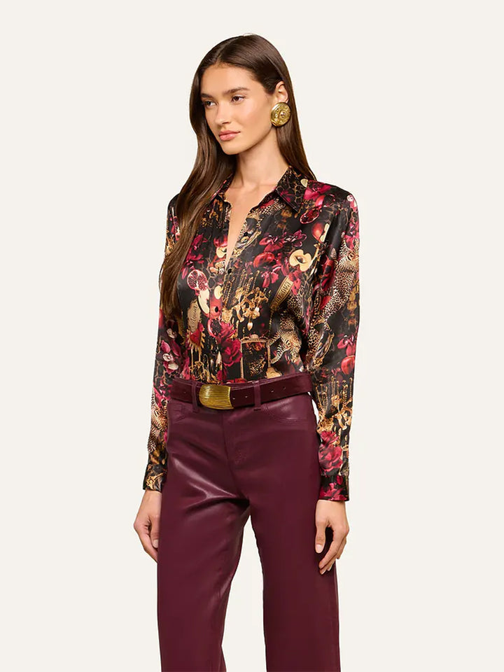 Tyler Silk Blouse in Black Multi Chand Collage