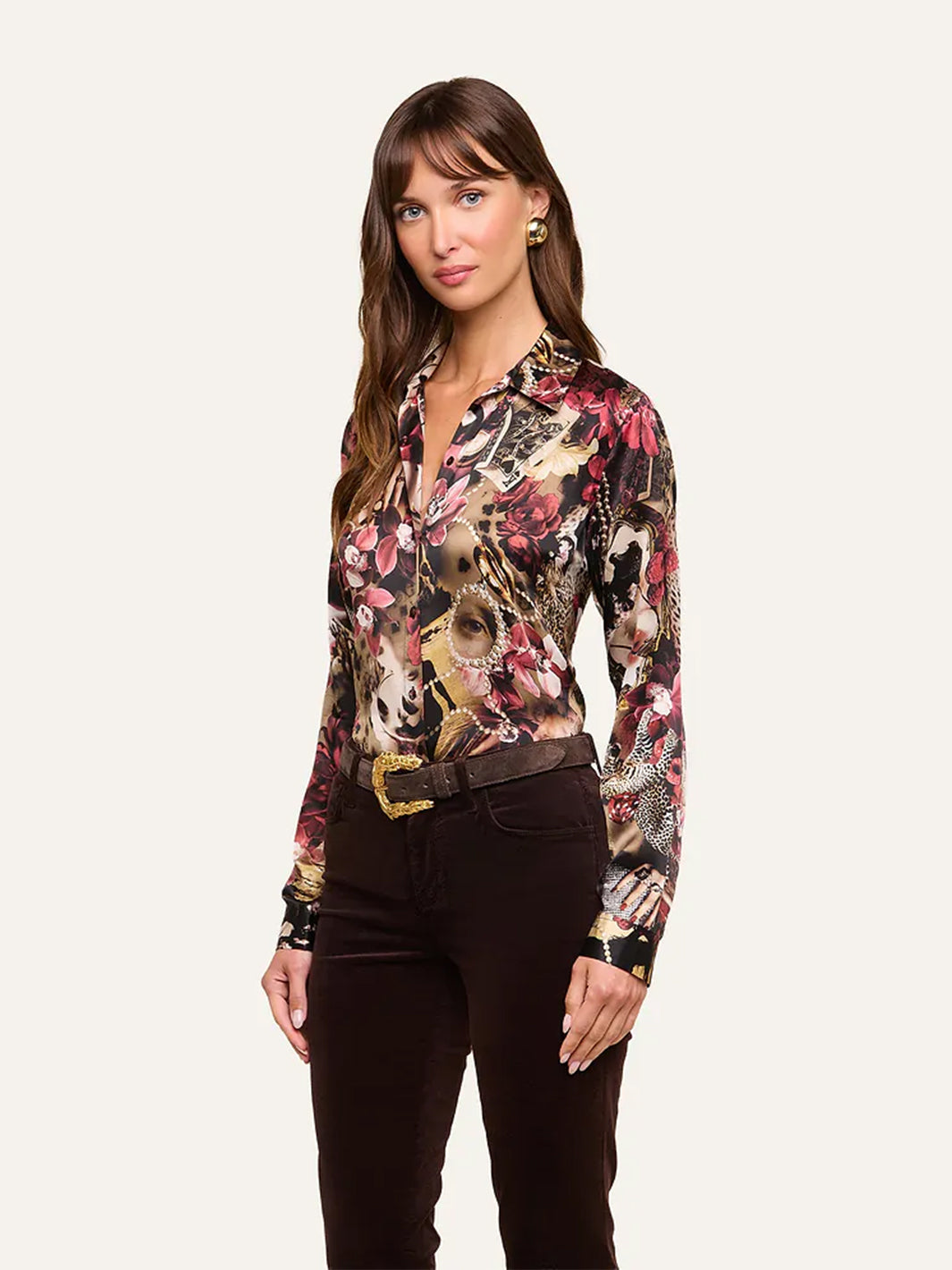 Tyler Silk Blouse in Burgundy Multi Lux Collage