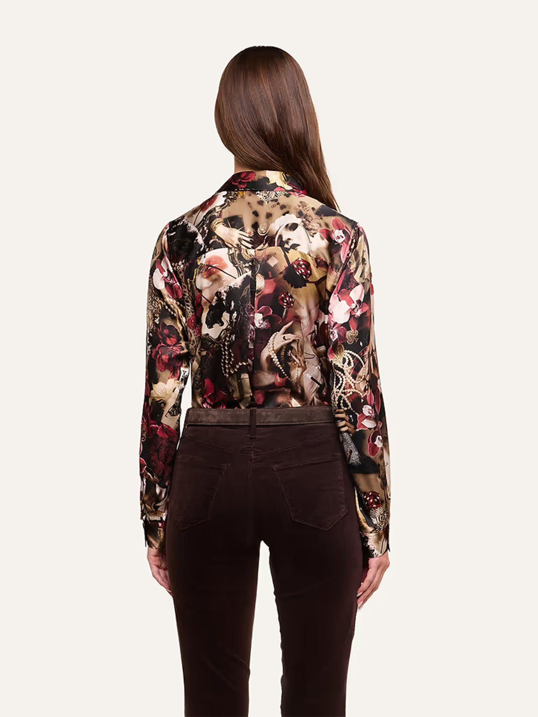Tyler Silk Blouse in Burgundy Multi Lux Collage